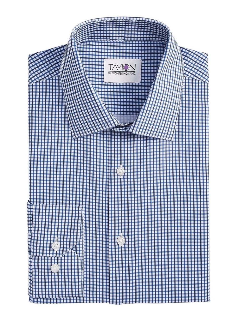 Tayion Collection Men’s Slim Fit Check Dress Shirt 15-15.5 32-33 White Blue